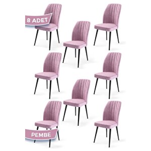 Platinum Serisi Üst Kalite Mutfak Sandalyesi 8 Adet Pembe Metal Siyah Iskeletli