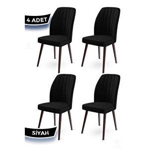 Platinum Serisi Geniş Oturum Alanlı 4 Adet Sandalye / Renk Siyah Ayaklar Kahve