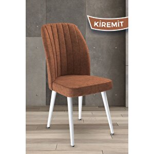 Platinum Serisi, Üst Kalite Yemek Odası Sandalyesi, 8 Adet Kiremit Sandalye, Metal Beyaz Iskeletli