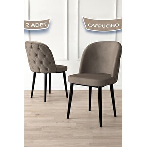 Kage Serisi 2 Adet Cappucino Mutfak Sandalyesi Kapitoneli Siyah Metal Ayak Babyface Kumaş