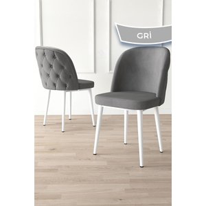 Kage Serisi 4 Adet Gri Yemek Odası Sandalyesi Kapitoneli Beyaz Metal Ayak 1. Sınıf Babyface Kumaş