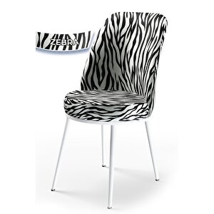 Dexa Serisi, Üst Kalite Mutfak Sandalyesi,4 Adet Zebra Desen Sandalye, Metal Beyaz Iskeletli