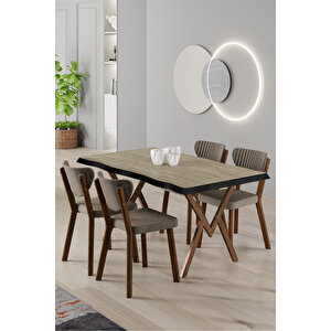 Akort Serisi Mdf Sabit 80x130 Traverten Mutfak Masa Takımı 4 Cappucino Sandalye