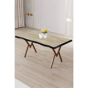 Akort Serisi Mdf Sabit 80x130 Traverten Mutfak Masa Takımı 4 Cappucino Sandalye