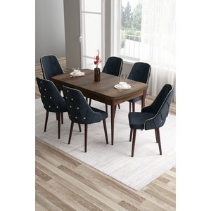 Tia Serisi 80x132 Açılabilir Mdf Mutfak Masası Takımı Barok Desen Masa 6 Antrasit Sandalye