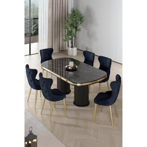Galya Serisi Lak Panel 90x168 Sabit Sonata Mutfak Masa Takımı 6 Antrasit Sandalye