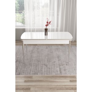 Tia Serisi 80x132 Açılabilir Mdf Krom Detay Beyaz Yemek Masası Ve 4 Gri Sandalye