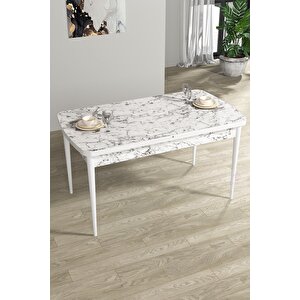 Rio Serisi 80x132 Açılabilir Mdf Mutfak Masası Takımı Beyaz Mermer Desen Masa 6 Mor Sandalye