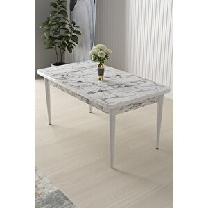 Arp Serisi 70x110 Mdf Sabit Mutfak Masası Takımı Beyaz Mermer Desen Masa 4 Pembe Sandalye