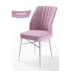 Arp Serisi 70x110 Mdf Sabit Mutfak Masası Takımı Beyaz Mermer Desen Masa 4 Pembe Sandalye