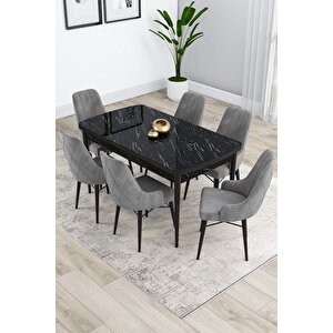 Kar Serisi 80x132 Açılabilir Barok Ahşap Desenli Mutfak Masası Takımı 6 Cappucino Sandalye