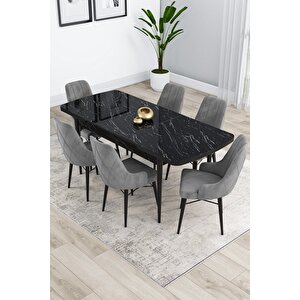 Kar Serisi 80x132 Açılabilir Barok Ahşap Desenli Mutfak Masası Takımı 6 Cappucino Sandalye
