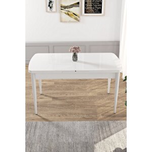 Via Serisi Mdf Açılabilir Mutfak Masası Takımı Beyaz Masa 4 Kiremit Sandalye 1 Bench