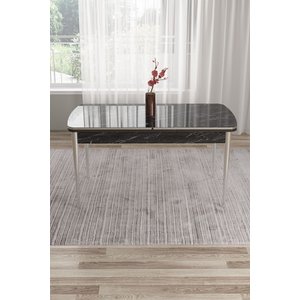 Tia Serisi 80x132 Mdf Açılabilir Siyah Mermer Desen Krom Detay Masa Takımı Ve 4 Cappucino Sandalye