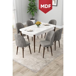Rut Serisi Açılabilir 80x132 Beyaz Mutfak Masası Takımı 4 Antrasit Sandalye 1 Bench