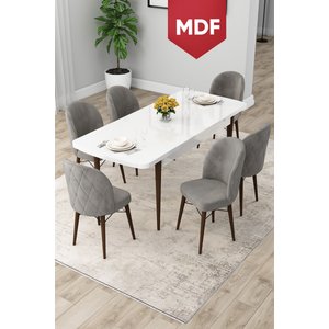 Rut Serisi Açılabilir 80x132 Beyaz Mutfak Masası Takımı 4 Antrasit Sandalye 1 Bench
