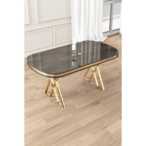 Zae Serisi 90x168 Lak Panel Antrasit Ironi Gold Ayak Masa Takımı 4 Siyahsandalye