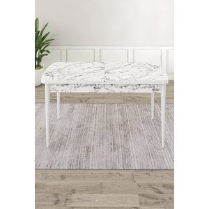Ves Serisi 80x132 Mdf Açılabilir Beyaz Mermer Desenli Masa 6 Mürdüm Sandalye Mutfak Masası Takımı