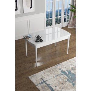 Han Serisi, Beyaz 70x114 Açılabilir Mdf Yemek Odası Takımı, 6 Kiremit Sandalye