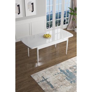 Han Serisi, Beyaz 70x114 Açılabilir Mdf Yemek Odası Takımı, 6 Kiremit Sandalye
