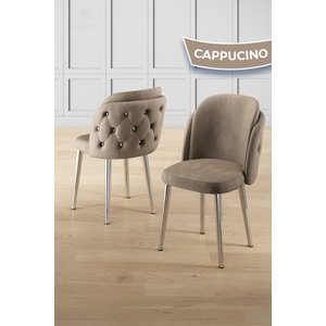 Zae Serisi 90x168 Lak Panel Beyaz Mermer Desen Krom Ayak Masa Takımı 4 Cappucino Sandalye