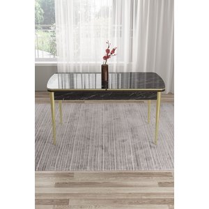 Tia Serisi 80x132 Mdf Açılabilir Siyah Mermer Desen Gold Detay Masa Takımı Ve 6 Kahverengi Sandalye