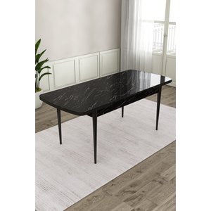 Exve Serisi 80x132 Mdf Açılabilir Siyah Mermer Desen Masa Takımı Ve 6 Cappucino Sandalye