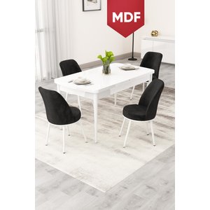Rax Serisi Açılabilir Mdf 80x132 Beyaz Yemek Odası Takımı 4 Siyah Babyface Sandalye