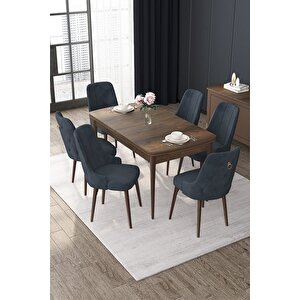 Nex Serisi 80x132 Açılabilir Mdf Barok Ahşap Desen Masa Takımı Ve 6 Gri Sandalye