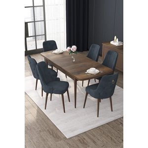 Nex Serisi 80x132 Açılabilir Mdf Barok Ahşap Desen Masa Takımı Ve 6 Gri Sandalye