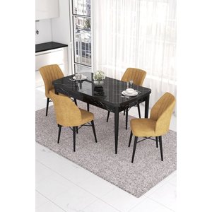 Eva Serisi 80x132 Açılabilir Mdf Mutfak Masası Takımı Siyah Mermer Desen 4 Cappucino Sandalye