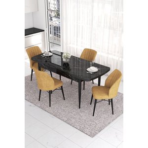 Eva Serisi 80x132 Açılabilir Mdf Mutfak Masası Takımı Siyah Mermer Desen 4 Cappucino Sandalye