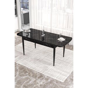 Kor Serisi 70x114 Açılabilir Mutfak Masası Takımı Siyah Mermer Desen Masa 4 Zebra Desen Sandalye