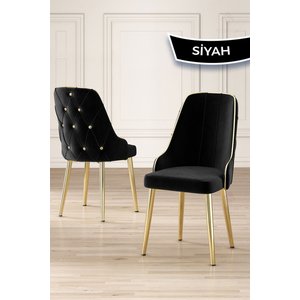 Asel Serisi 90x160 Lak Panel Siyah Mermer Desen Gold Detay Masa Takımı Ve 6 Siyah Sandalye