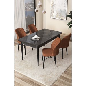 Arp Serisi 70x110 Sabit Mutfak Masası Takımı Siyah Mermer Desen Masa 4 Kiremit Sandalye