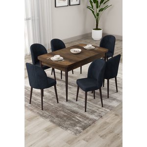 Roe Serisi Açılabilir 80x132 Barok Ahşap Desen Masa Takımı Ve 6 Antrasit Sandalye