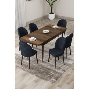 Roe Serisi Açılabilir 80x132 Barok Ahşap Desen Masa Takımı Ve 6 Antrasit Sandalye