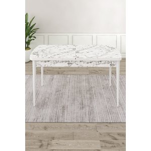 Mun Serisi 80x132 Açılabilir Mdf Beyaz Mermer Desen Masa Takımı Ve 4 Mor Sandalye