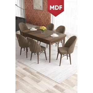 Elf Serisi 80x132 Açılabilir Barok Ahşap Desen Yemek Odası Takımı 6 Sandalye Gold Halkalı