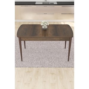 Eva Serisi 80x132 Açılabilir Mdf Mutfak Masası Takımı Barok Desen Masa 6 Siyah Sandalye