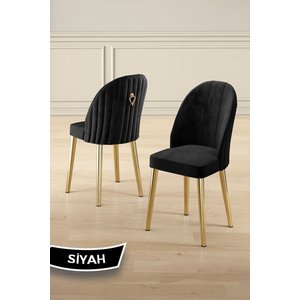 Sim Serisi 89x150 Açılabilir Lak Panel Siyah Mermer Gold Ayak Masa Takımı Ve 6 Siyah Sandalye