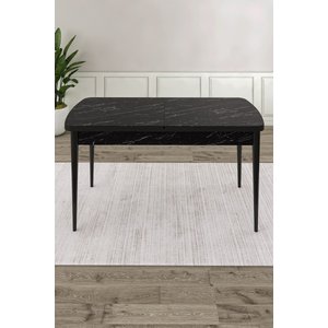 Eta Serisi,siyah Mermer Desen Açılabilir 80x132 Mdf Mutfak Masa Takımı,4 Gri Sandalye