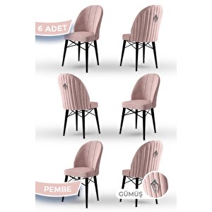 Ritim Serisi 1.sınıf Babyface Kumaş 6 Adet Pembe Sandalye Siyah Gürgen Ayak Gümüş Halkalı
