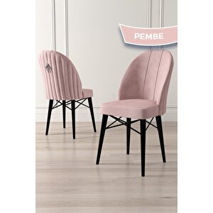 Ritim Serisi 1.sınıf Babyface Kumaş 6 Adet Pembe Sandalye Siyah Gürgen Ayak Gümüş Halkalı