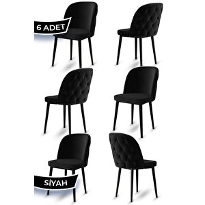 Kage Serisi 6 Adet Siyah  Mutfak Sandalyesi Kapitoneli Siyah Metal Ayak 1. Sınıf Babyface Kumaş