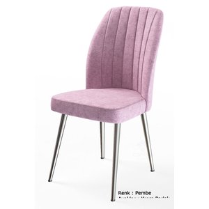 Platinum Serisi Geniş Oturum Alanlı 4 Adet Sandalye / Renk Pembe Ayaklar Krom
