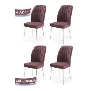 Etra Serisi, Üst Kalite Yemek Odası Sandalyesi, 4 Adet Gülkurusu Sandalye, Beyaz Gürgen Ayaklı