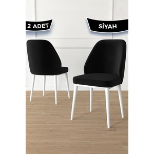 Tura Serisi 2 Adet Siyah Yemek Odası Sandalyesi Metal Beyaz Ayaklı 1. Sınıf Babyface Kumaş