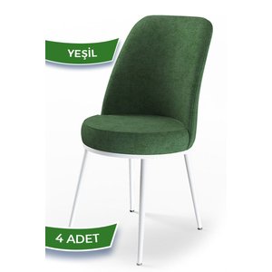 Dexa Serisi, Üst Kalite Mutfak Sandalyesi,4 Adet Haki Yeşil Sandalye, Metal Beyaz Iskeletli