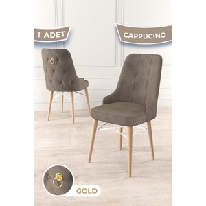 Pare Serisi 6 Cappucino Sandalye 1.sınıf Babyface Ithal Kumaş Doğal Ahşap Ayak Gold Halkalı